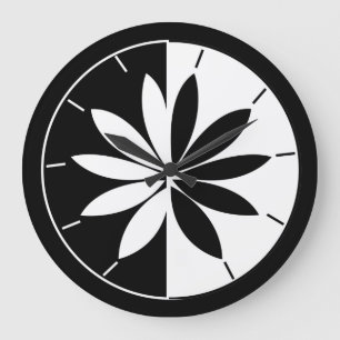 Schwarz-weißer Kreis-Blumenmuster Große Wanduhr