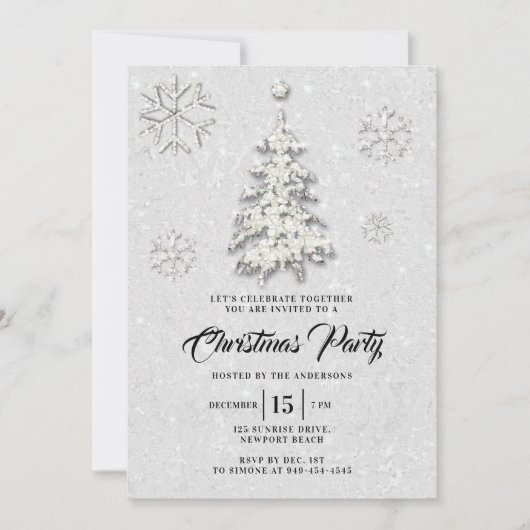 Schwarz-weißer Kristall Winter Wonderland Einladung (Vorderseite)