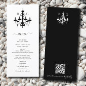 Schwarz-weißer Kronleuchter-Monogramm-Hochzeitcode Menükarte