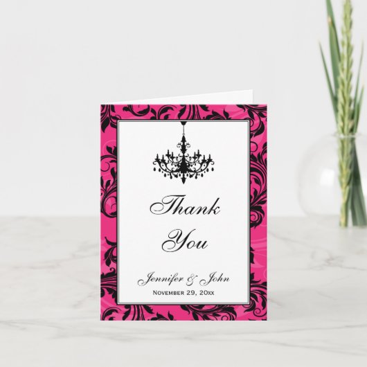 Schwarz-weißer Kronleuchter Pink Danke Note Card (Vorderseite)