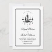 Schwarz, weißer Kronleuchter QR Code Altes Geld Ho Einladung (Vorderseite)