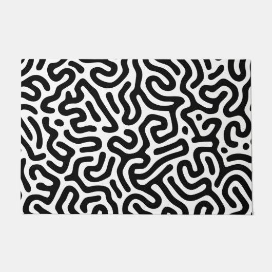 Schwarz-weißer Labyrinth-Muster-Linie dekorativer Fußmatte (Vorderseite)