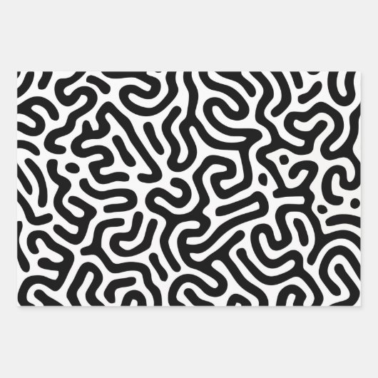 Schwarz-weißer Labyrinth-Muster-Linie dekorativer Geschenkpapier Set (Vorderseite 2)