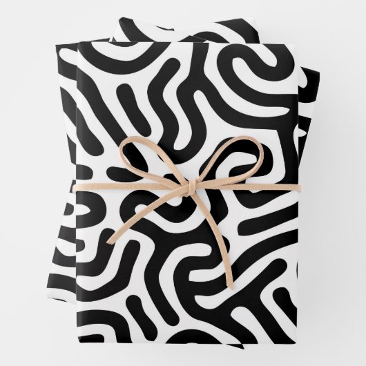Schwarz-weißer Labyrinth-Muster-Linie dekorativer Geschenkpapier Set (Beispiel)