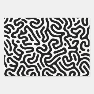 Schwarz-weißer Labyrinth-Muster-Linie dekorativer  Geschenkpapier Set
