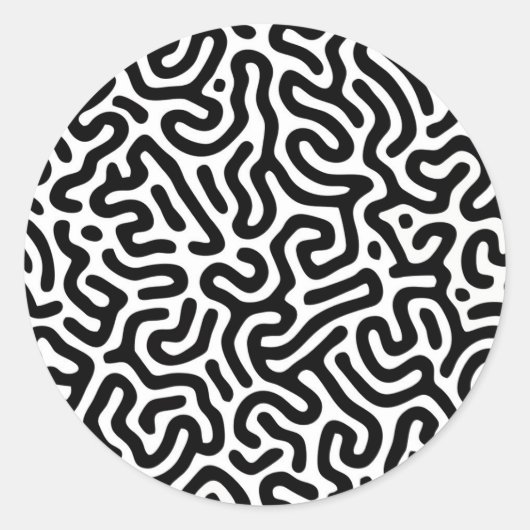 Schwarz-weißer Labyrinth-Muster-Linie dekorativer Runder Aufkleber (Vorderseite)