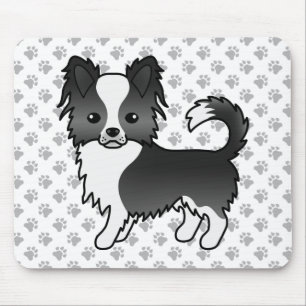 Schwarz-weißer Langhaar-Chihuahua-Hund & Pfoten Mousepad