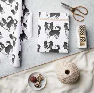 Schwarz-weißer Langmantel-Chihuahua-Hund-Muster Geschenkpapier