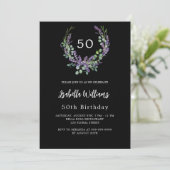 Schwarz-weißer Lavendel Veilchen Blumenluxus Gebur Einladung (Stehend Vorderseite)