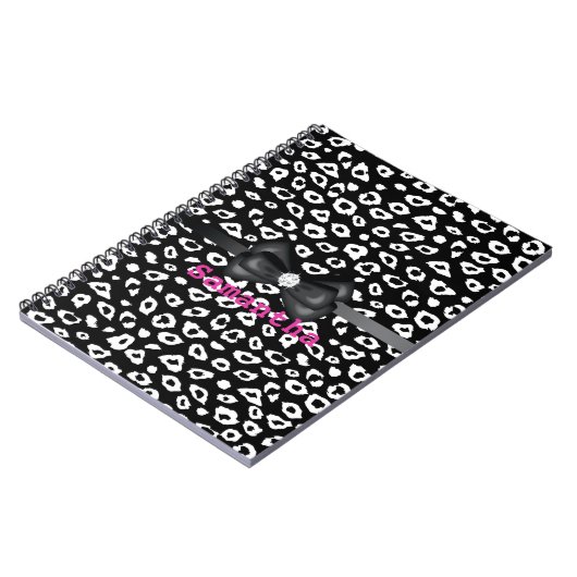 Schwarz-weißer Leopard-Druck mit Bogen Notizblock (Linke Seite)