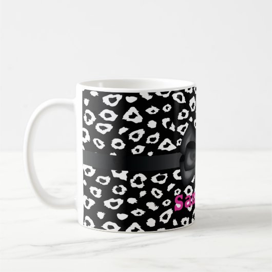 Schwarz-weißer Leopard-Druck mit Bogen Personalisi Kaffeetasse (Links)