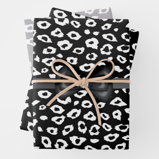 Schwarz-weißer Leopard-Druck mit Bow zum Geburtsta Geschenkpapier Set (Beispiel)