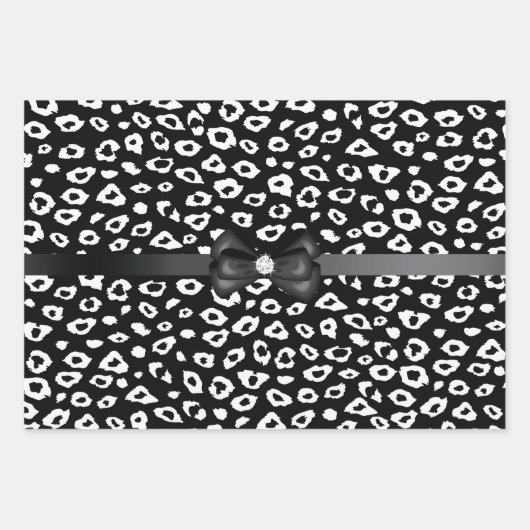 Schwarz-weißer Leopard-Druck mit Bow zum Geburtsta Geschenkpapier Set (Vorderseite)