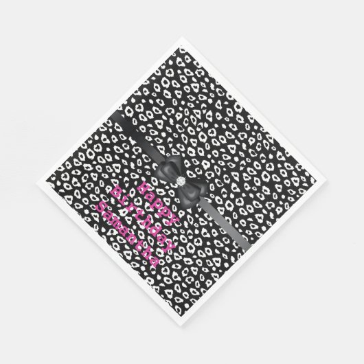 Schwarz-weißer Leopard-Druck mit Bow zum Geburtsta Serviette (Ecke)
