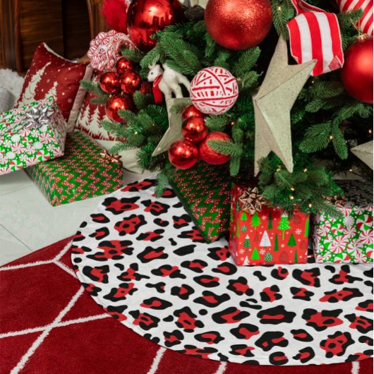 Schwarz-weißer Leopard-Spot Polyester Weihnachtsbaumdecke