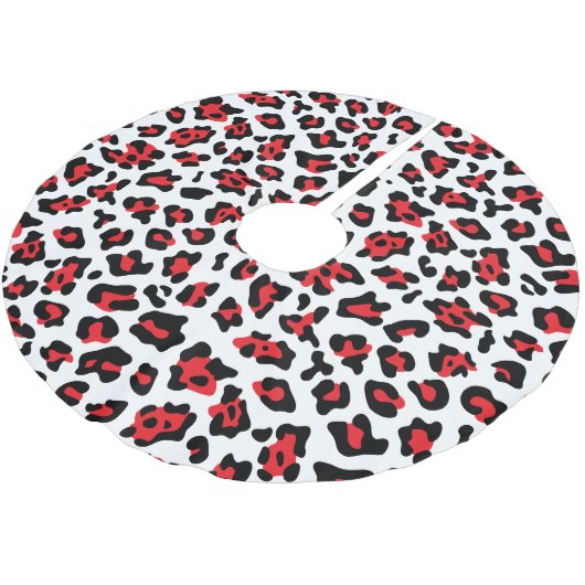 Schwarz-weißer Leopard-Spot Polyester Weihnachtsbaumdecke (Schrägansicht)