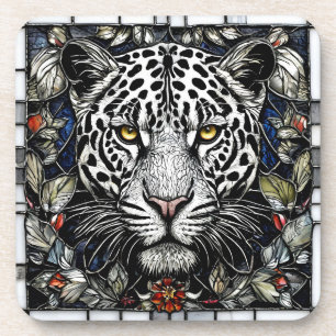 Schwarz-weißer Leopard, umgeben von Blumen Getränkeuntersetzer
