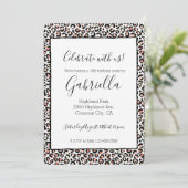 Schwarz-weißer Leopardendruck in Rosa Einladung (Stehend Vorderseite)