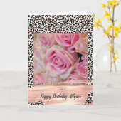 Schwarz-weißer Leopardendruck in Rosa Karte (Gelbe Blume)