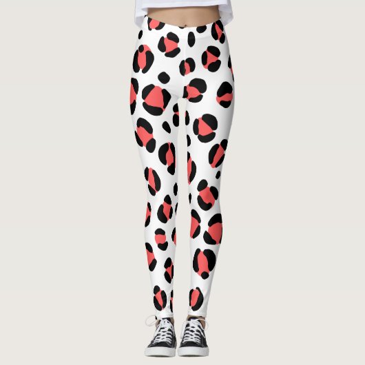 Schwarz-weißer Leopardendruck Leggings (Vorderseite)