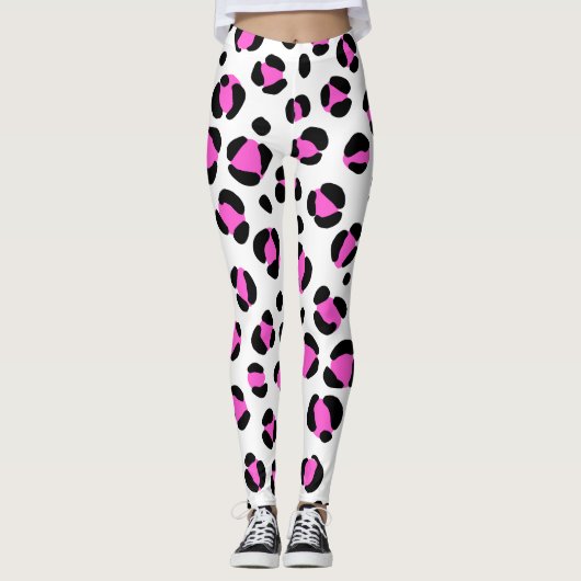 Schwarz-weißer Leopardendruck, rosa Leggings (Vorderseite)