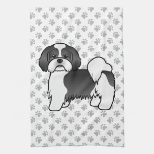 Schwarz-weißer Lhasa Apso süßer Cartoon-Hund Geschirrtuch