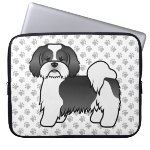 Schwarz-weißer Lhasa Apso süßer Cartoon-Hund Laptopschutzhülle