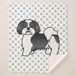 Schwarz-weißer Lhasa Apso süßer Cartoon-Hund Sherpadecke
