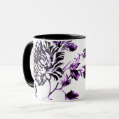 Schwarz-weißer Lila Vintager Botanischer Blumenzel Tasse (Vorderseite Links)