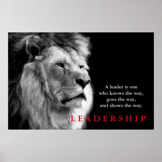 Schwarz-weißer Lion Motivierend Leadership Zitat Poster (Vorne)