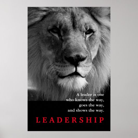 Schwarz-weißer Lion Motivierend Leadership Zitat Poster (Vorne)