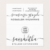 Schwarz-weißer Logo-Name Wimpernverlängerungen für Visitenkarten (Außenseite Aufgefaltet)