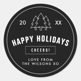 Schwarz-weißer Logo-Stil Moderne Weihnachtsbaumkla Runder Aufkleber