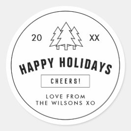 Schwarz-weißer Logo-Stil Moderner Weihnachtsbaum Runder Aufkleber