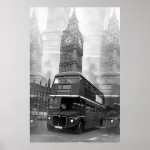 Schwarz-weißer London Bus Big Ben Poster