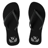 Schwarz-weißer Lorbeerkranz-Monogramm-Anfangsbuchs Badesandalen (Fußbett)