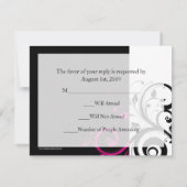 Schwarz +Weißer Magenta-Swirl Hochzeitspassende UA RSVP Karte (Rückseite)