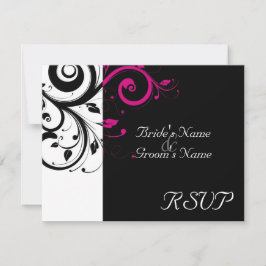 Schwarz +Weißer Magenta-Swirl Hochzeitspassende UA RSVP Karte