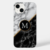 Schwarz-weißer Marmor für Monogramm-Letter Case-Mate iPhone Hülle (Rückseite)