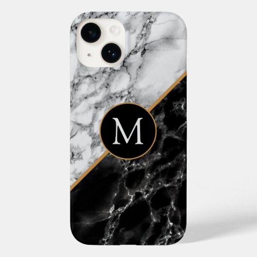 Schwarz-weißer Marmor für Monogramm-Letter Case-Mate iPhone Hülle (Rückseite)