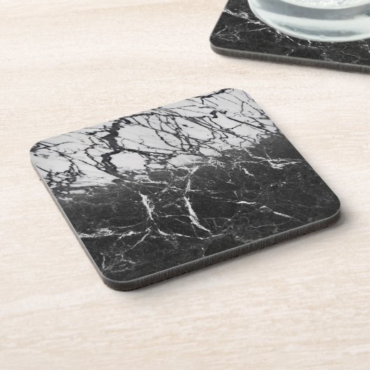 Schwarz-weißer Marmor-Look Moderner Glam Minimaler Getränkeuntersetzer (Linke Seite)
