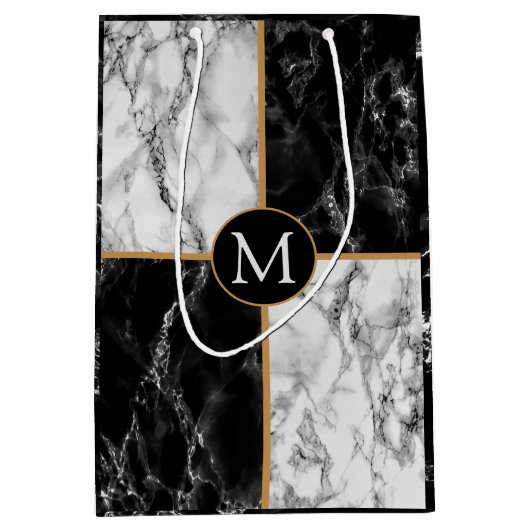 Schwarz-weißer Marmor - Maßgeschneiderte Bag für I Mittlere Geschenktüte (Vorderseite)