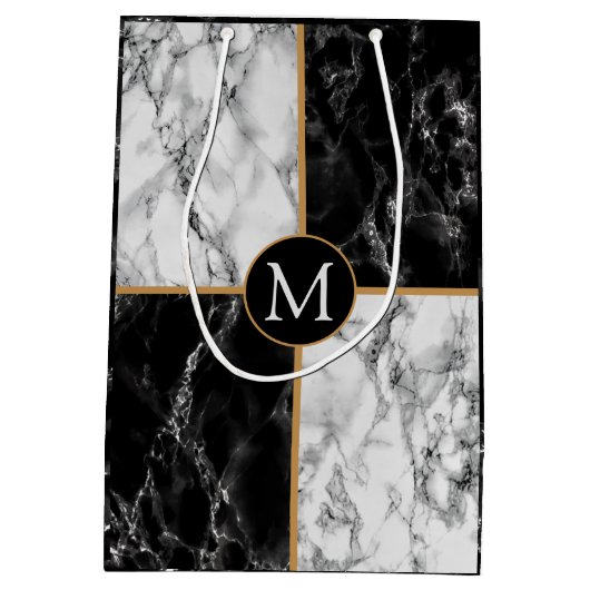 Schwarz-weißer Marmor - Maßgeschneiderte Bag für I Mittlere Geschenktüte (Rückseite)