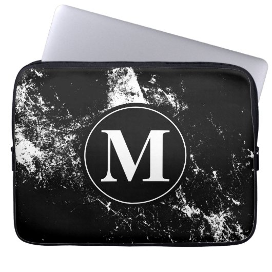 Schwarz-weißer Marmor Personalisiert Laptopschutzhülle (Vorderseite)