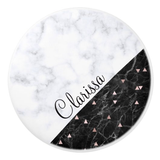 Schwarz-weißer Marmor Rose geometrisch Keramikknauf (Vorderseite)