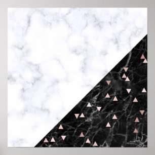 Schwarz-weißer Marmor Rose geometrisch Poster