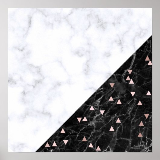 Schwarz-weißer Marmor Rose geometrisch Poster (Vorne)