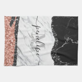 Schwarz-weißer Marmor und Glitzer Geschirrtuch (Horizontal)