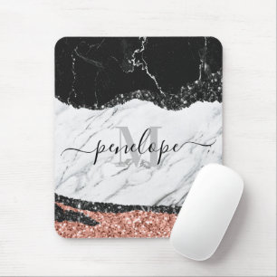 Schwarz-weißer Marmor und Glitzer Mousepad