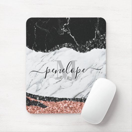 Schwarz-weißer Marmor und Glitzer Mousepad (Mit Mouse)